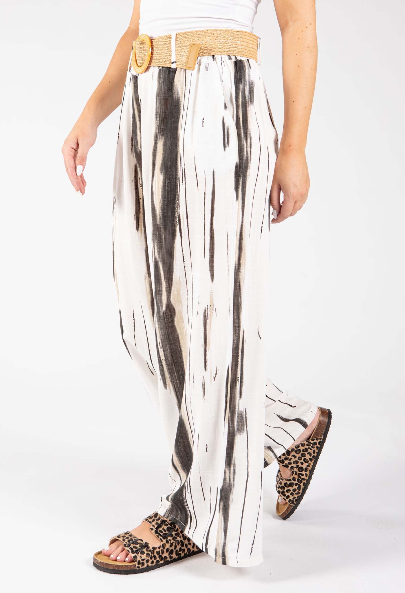 Striped Design Belted Trousers