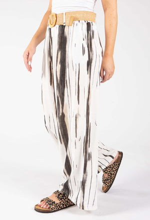 Striped Design Belted Trousers
