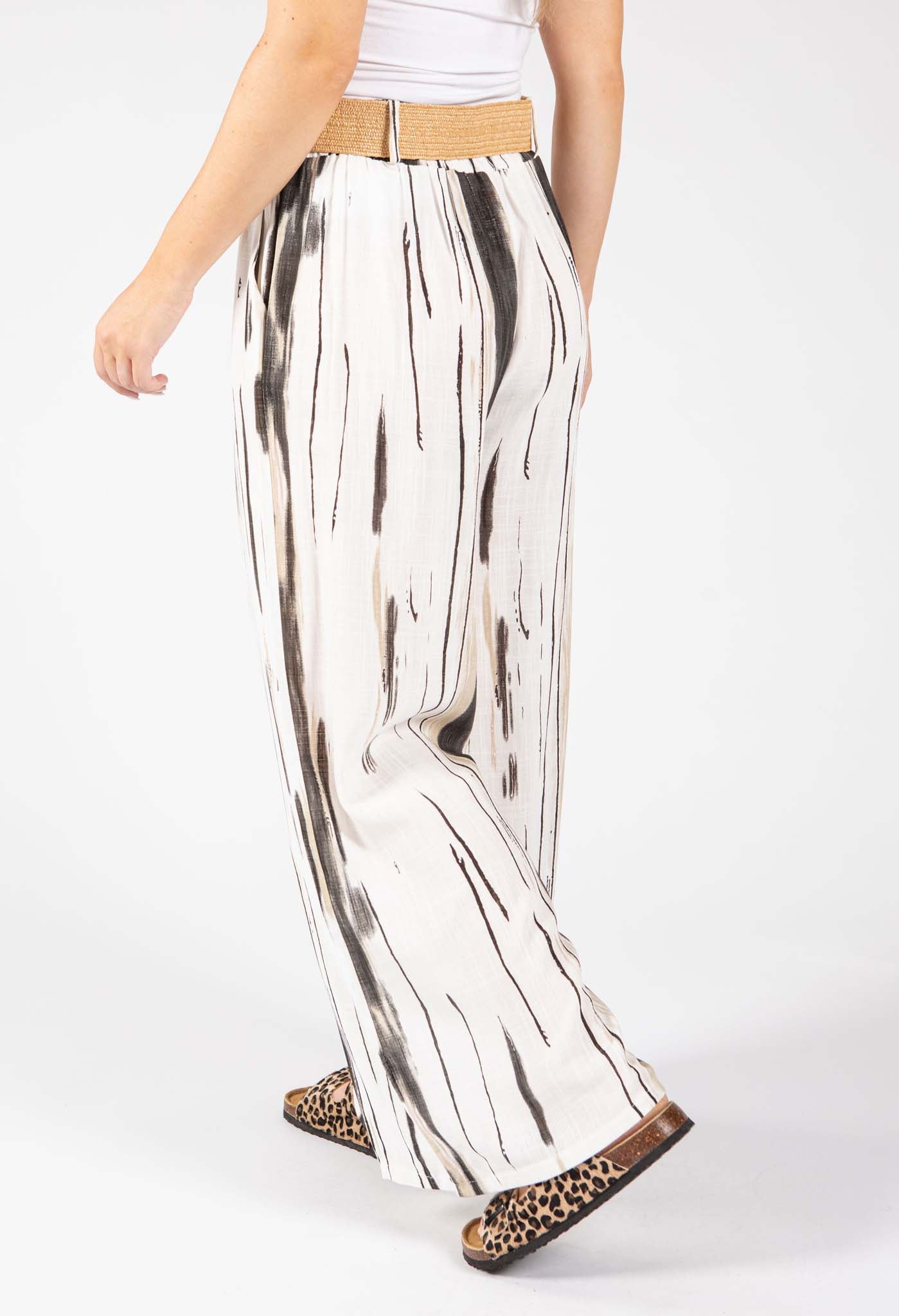 Striped Design Belted Trousers