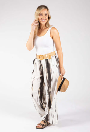 Striped Design Belted Trousers