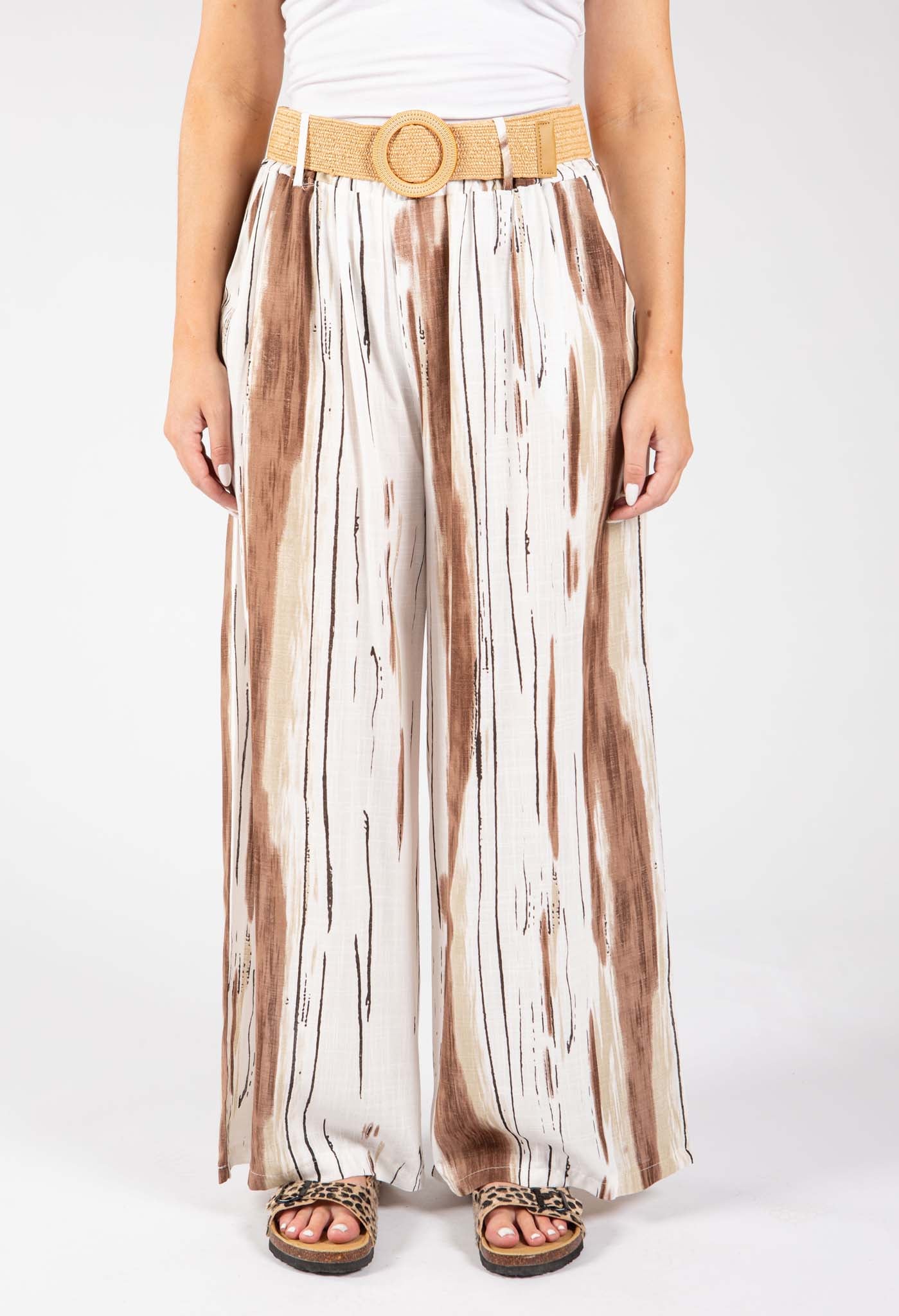 Striped Design Belted Trousers