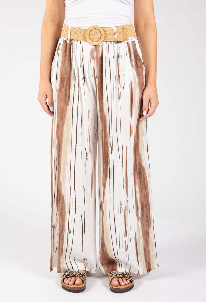 Striped Design Belted Trousers