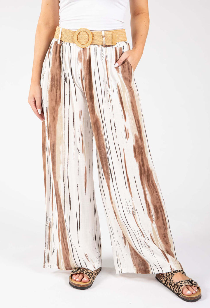 Striped Design Belted Trousers