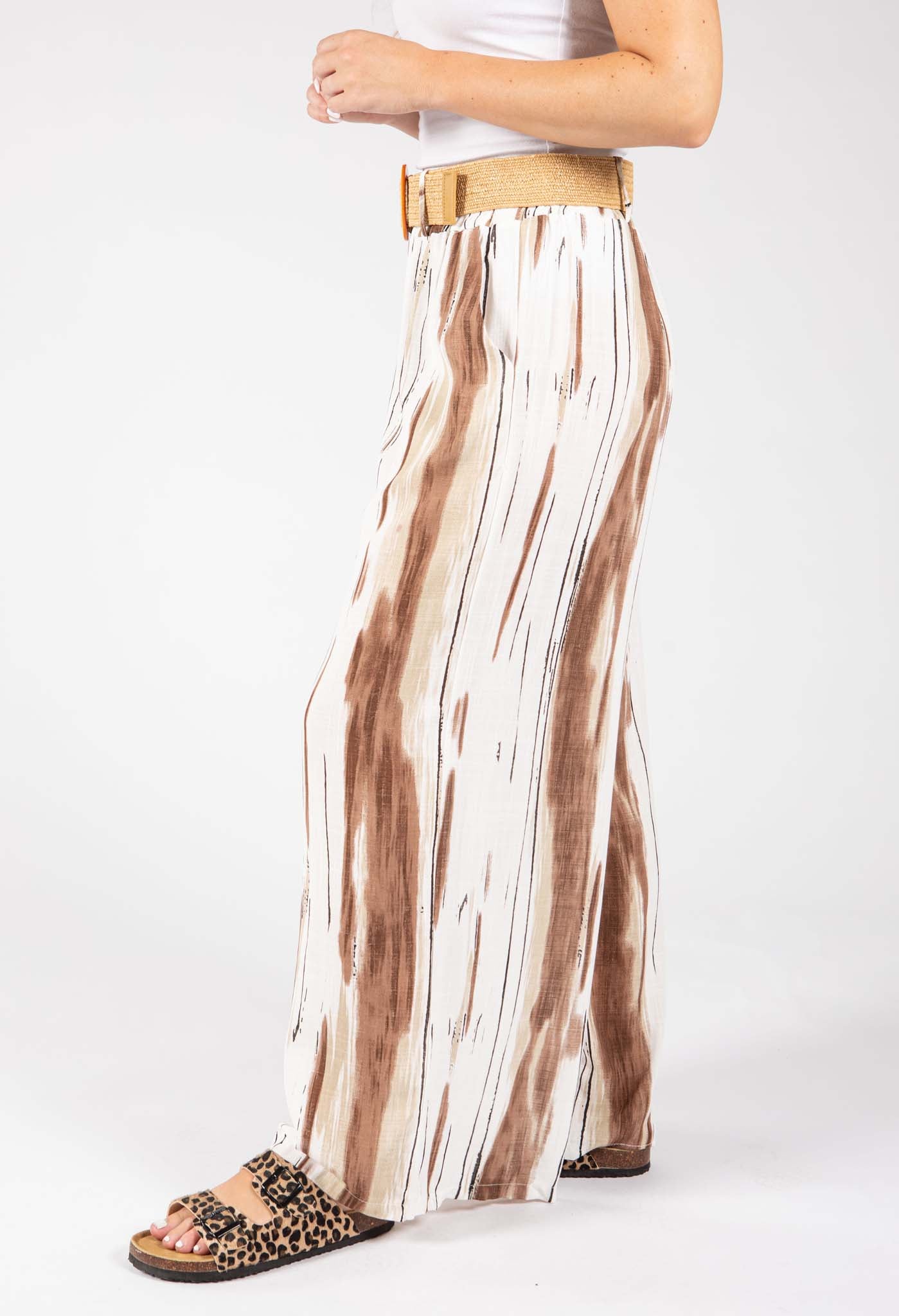 Striped Design Belted Trousers