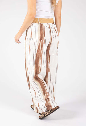 Striped Design Belted Trousers