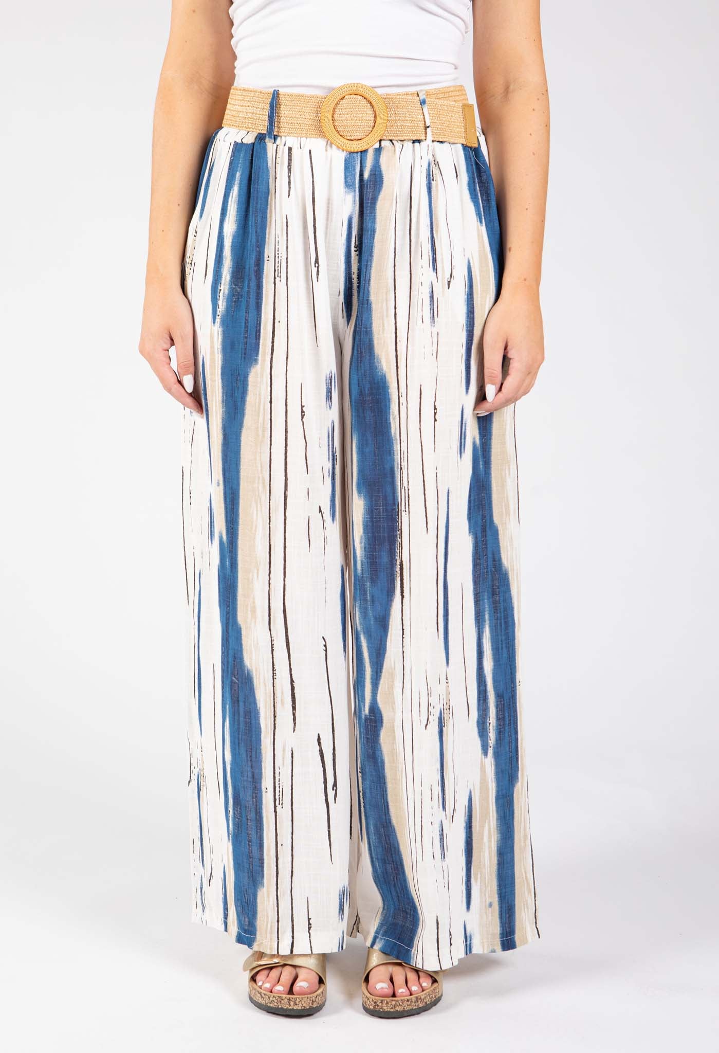 Striped Design Belted Trousers