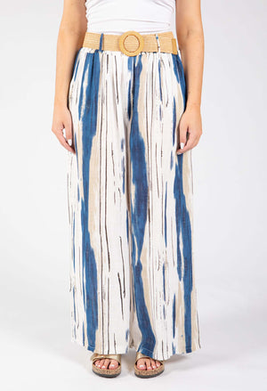 Striped Design Belted Trousers