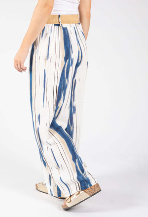 Striped Design Belted Trousers