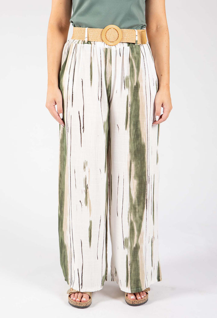 Striped Design Belted Trousers