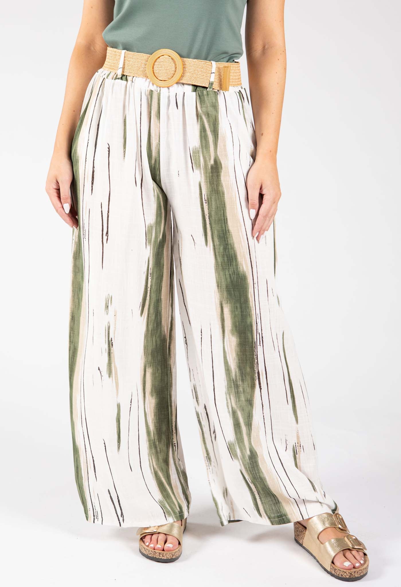 Striped Design Belted Trousers