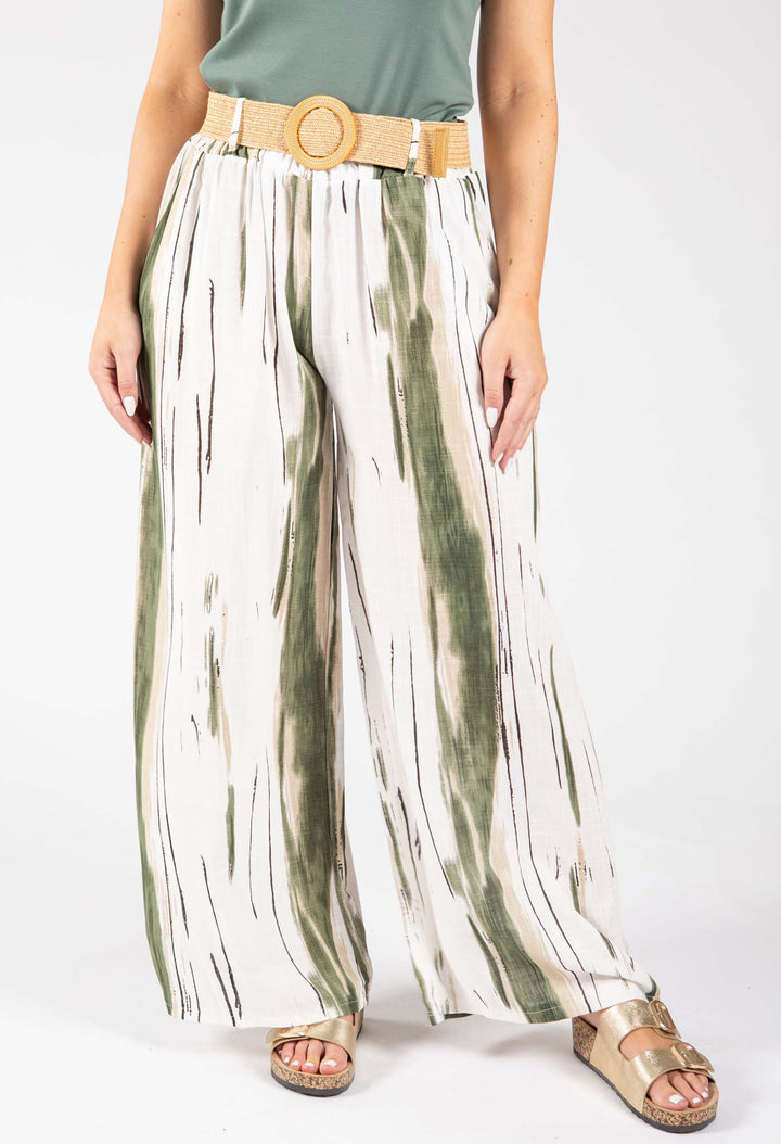 Striped Design Belted Trousers
