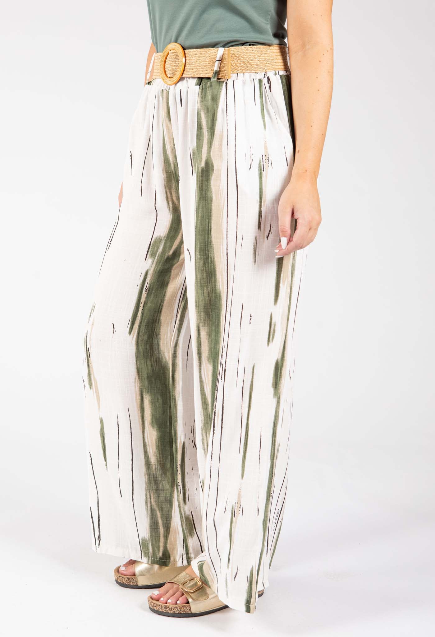 Striped Design Belted Trousers