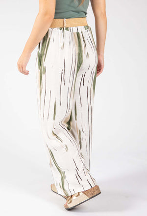 Striped Design Belted Trousers