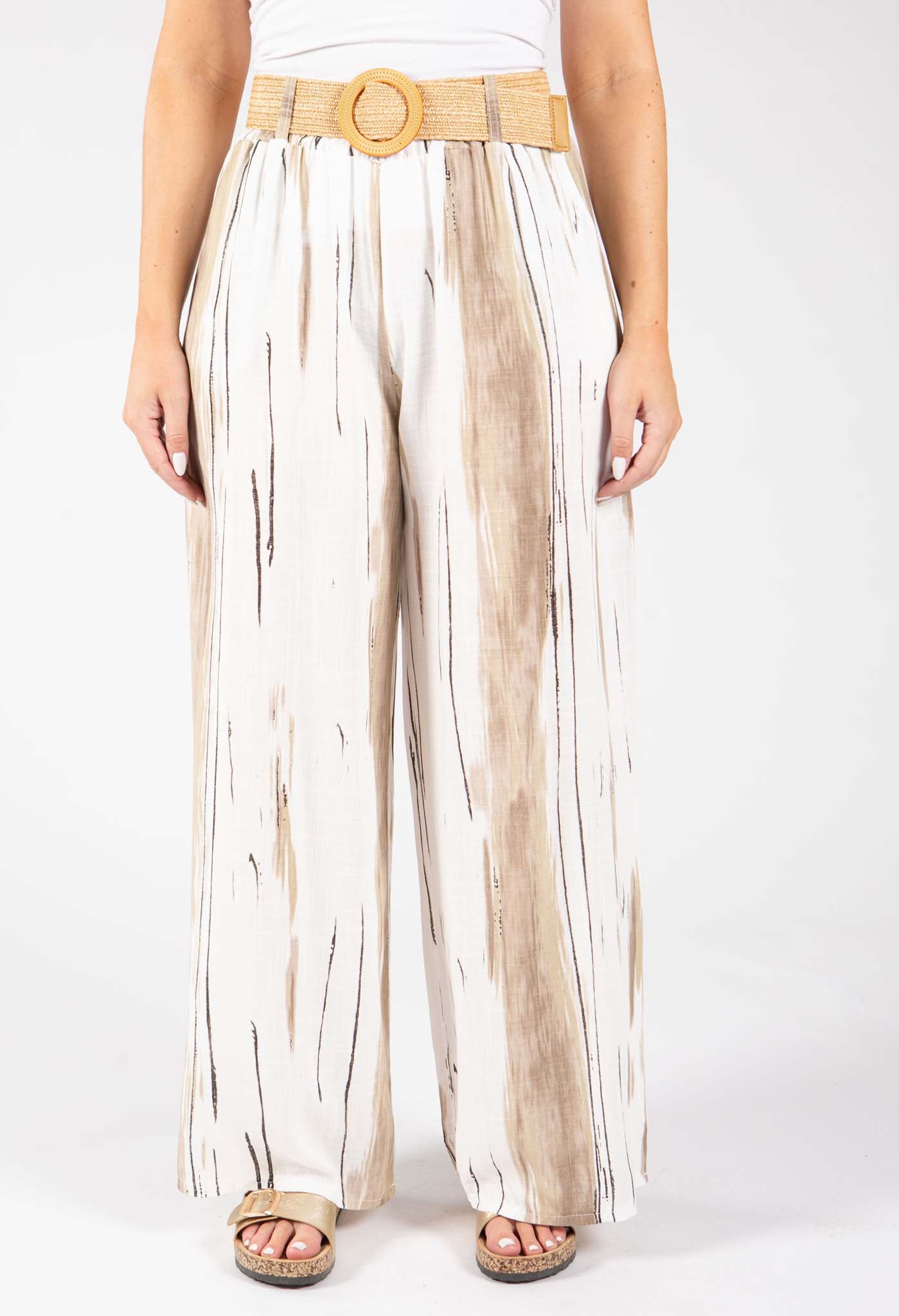 Striped Design Belted Trousers