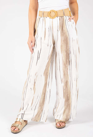 Striped Design Belted Trousers