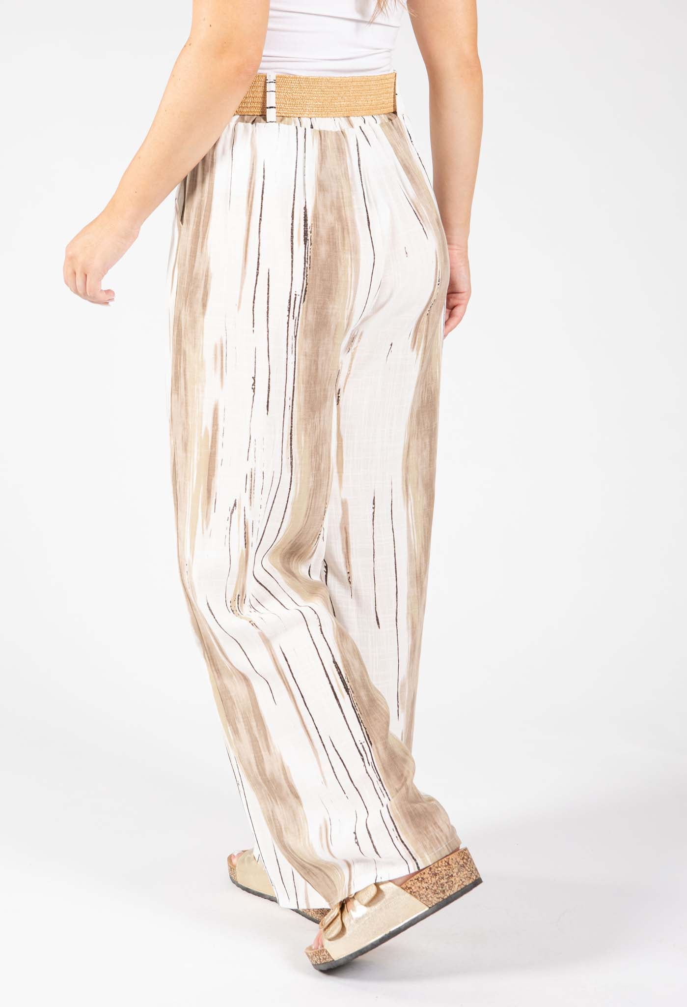 Striped Design Belted Trousers