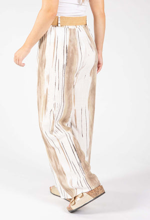 Striped Design Belted Trousers