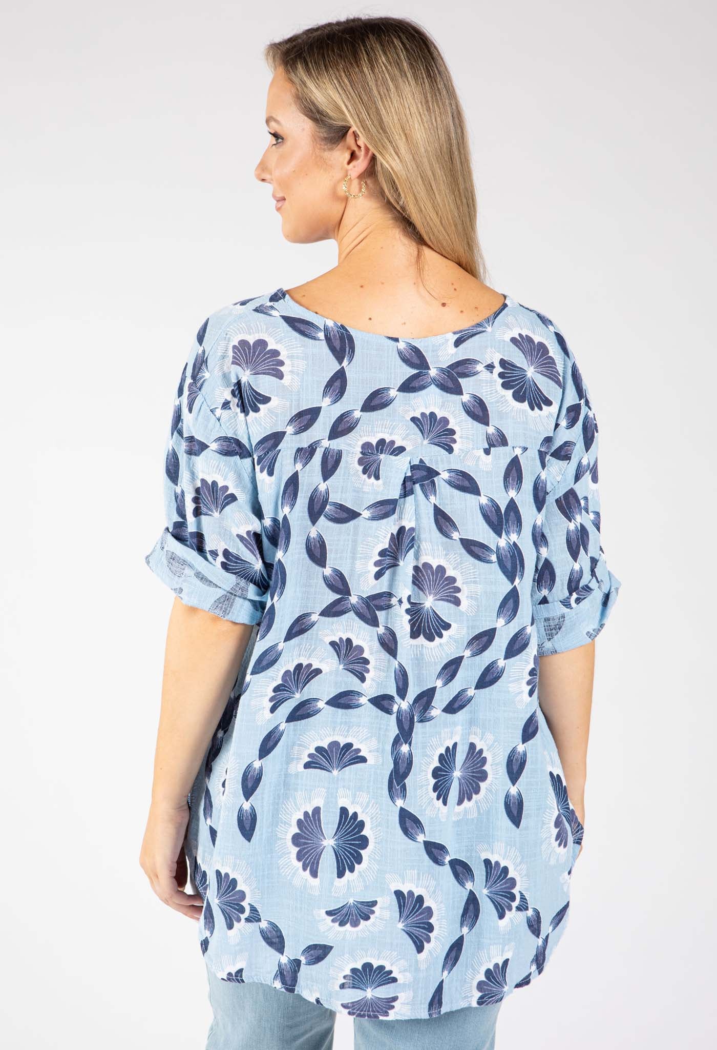 Floral Print Linen Look Blouse