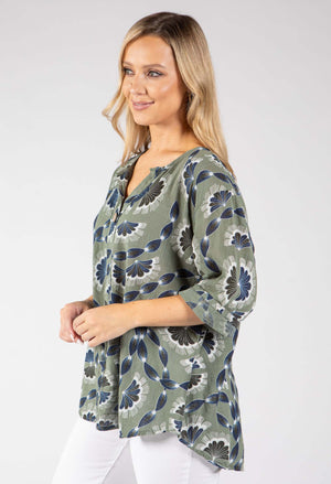 Floral Print Linen Look Blouse