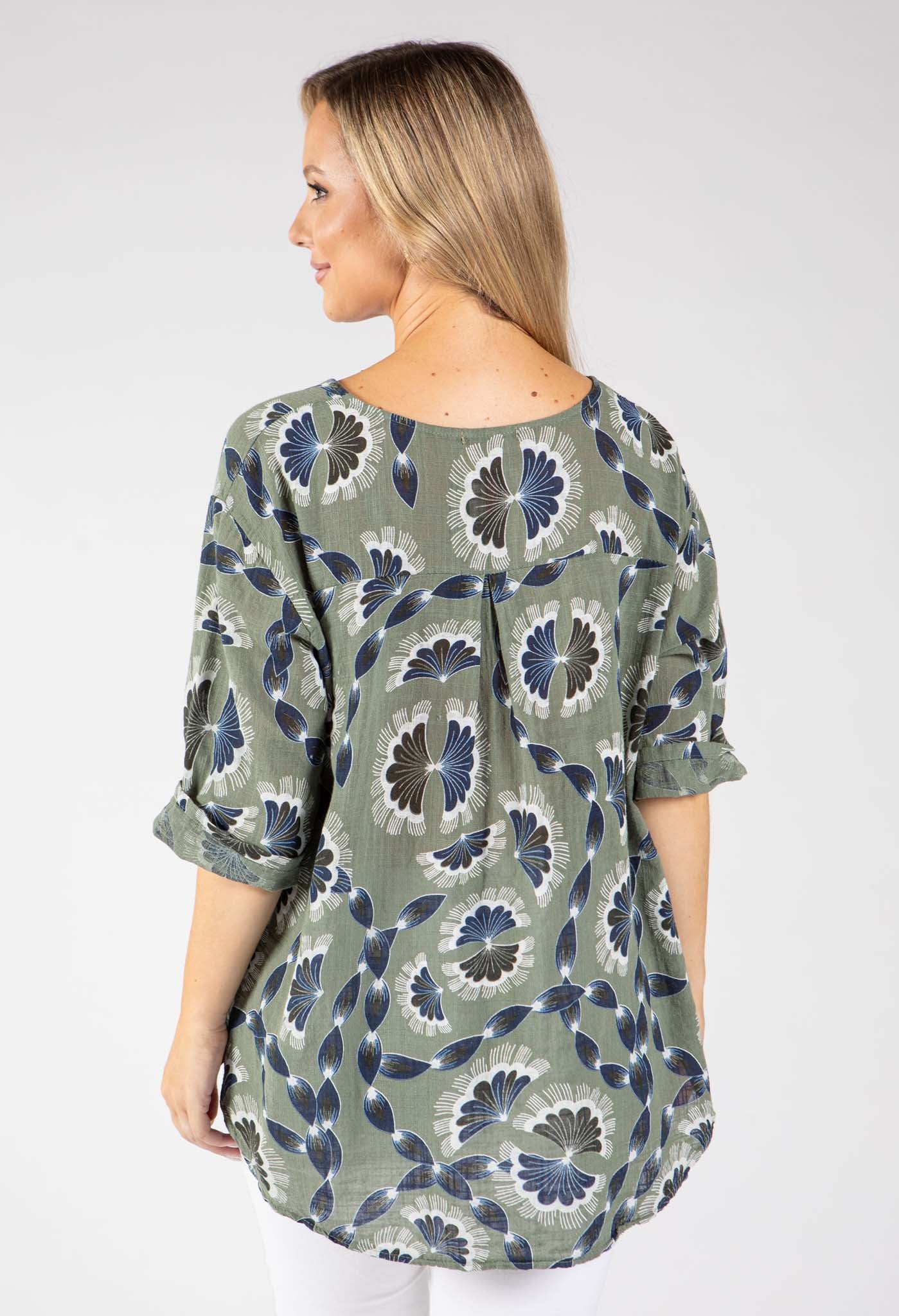 Floral Print Linen Look Blouse