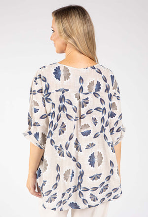 Floral Print Linen Look Blouse
