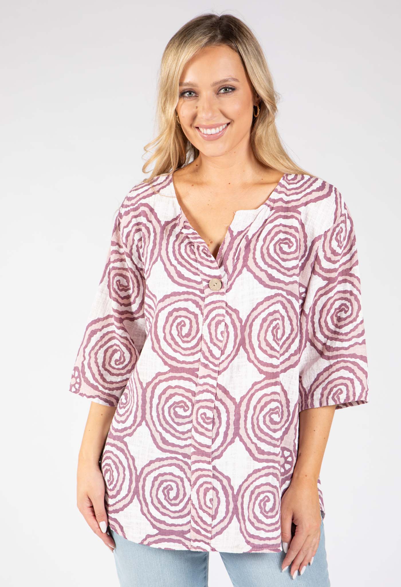 Abstract Print Linen Look Blouse