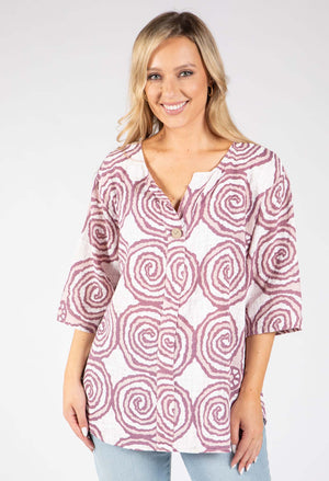 Abstract Print Linen Look Blouse