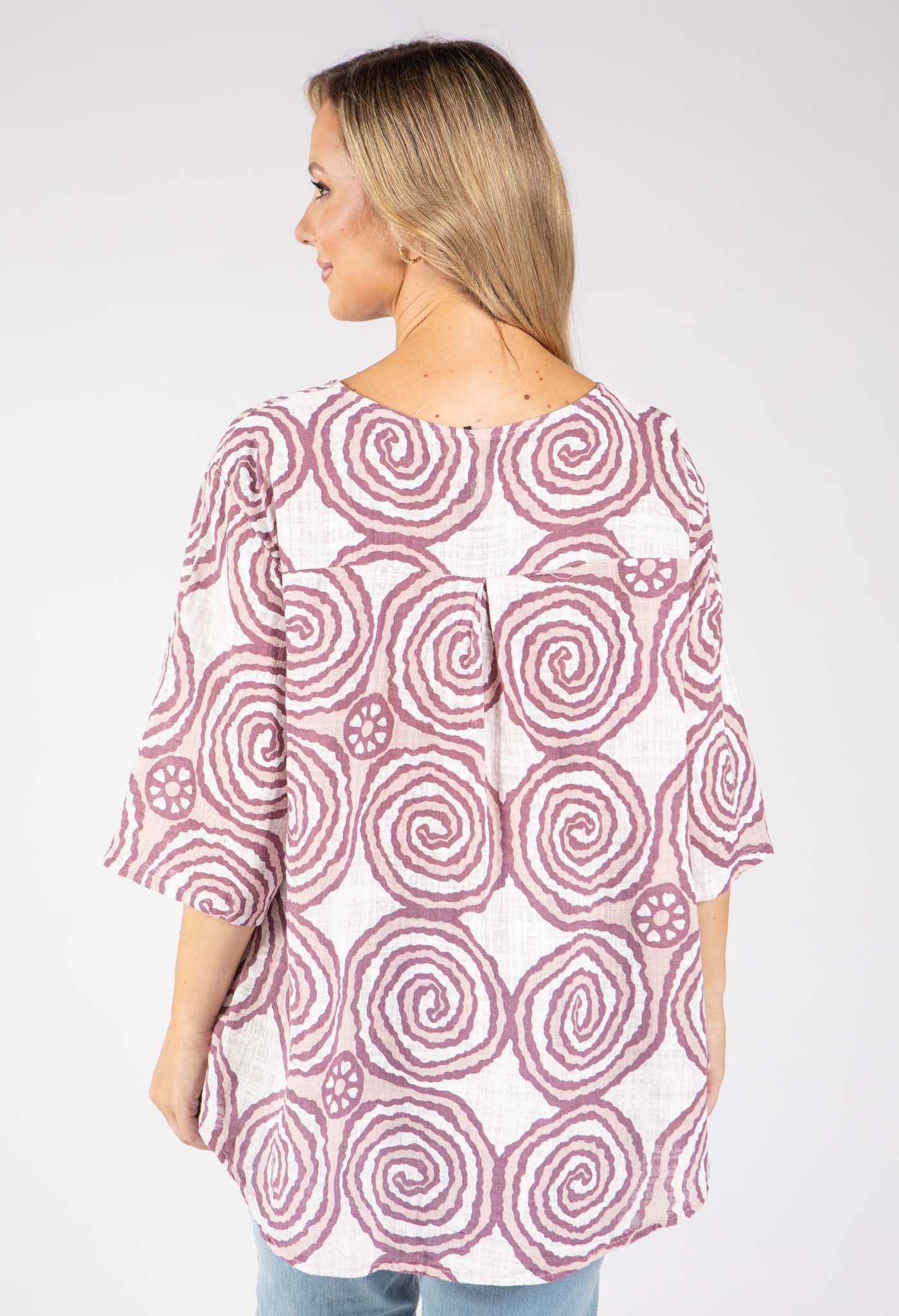 Abstract Print Linen Look Blouse