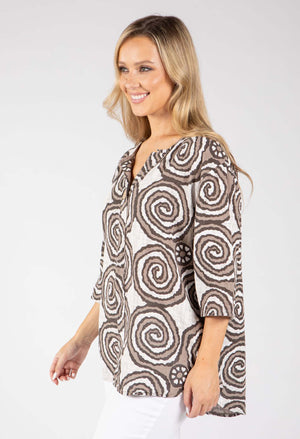 Abstract Print Linen Look Blouse