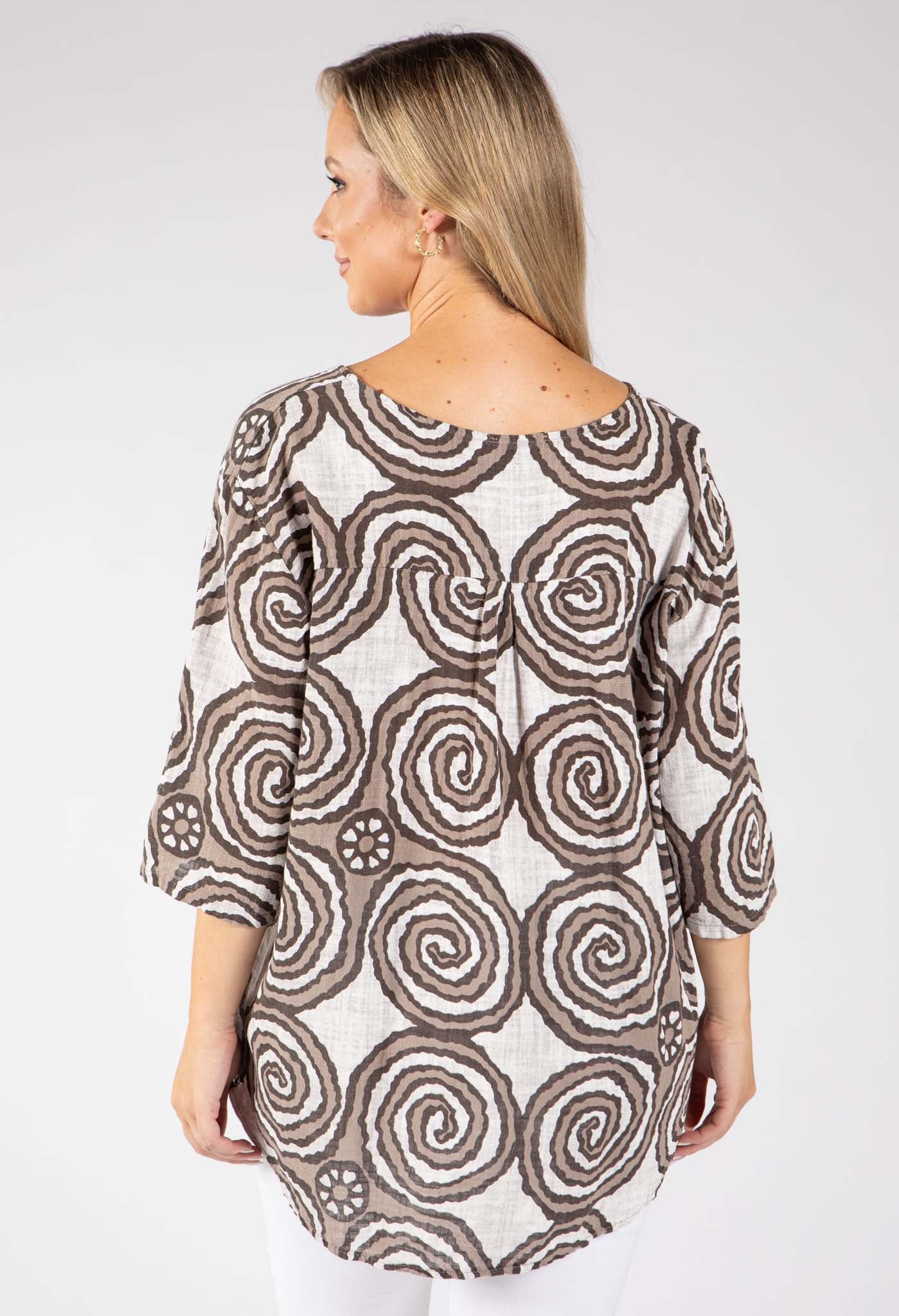 Abstract Print Linen Look Blouse