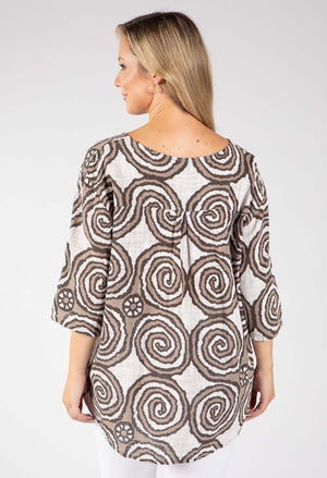 Abstract Print Linen Look Blouse