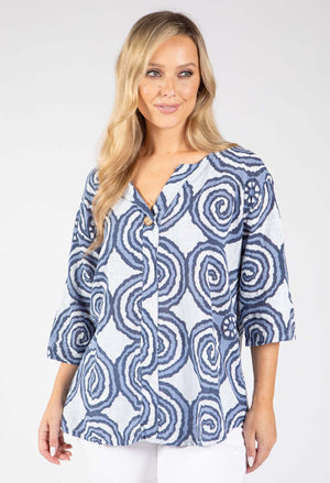 Abstract Print Linen Look Blouse