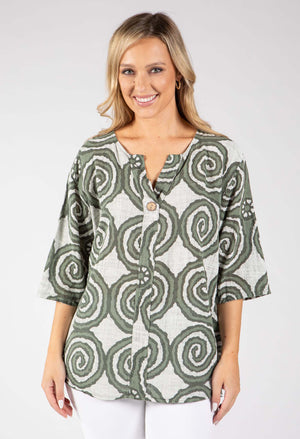 Abstract Print Linen Look Blouse