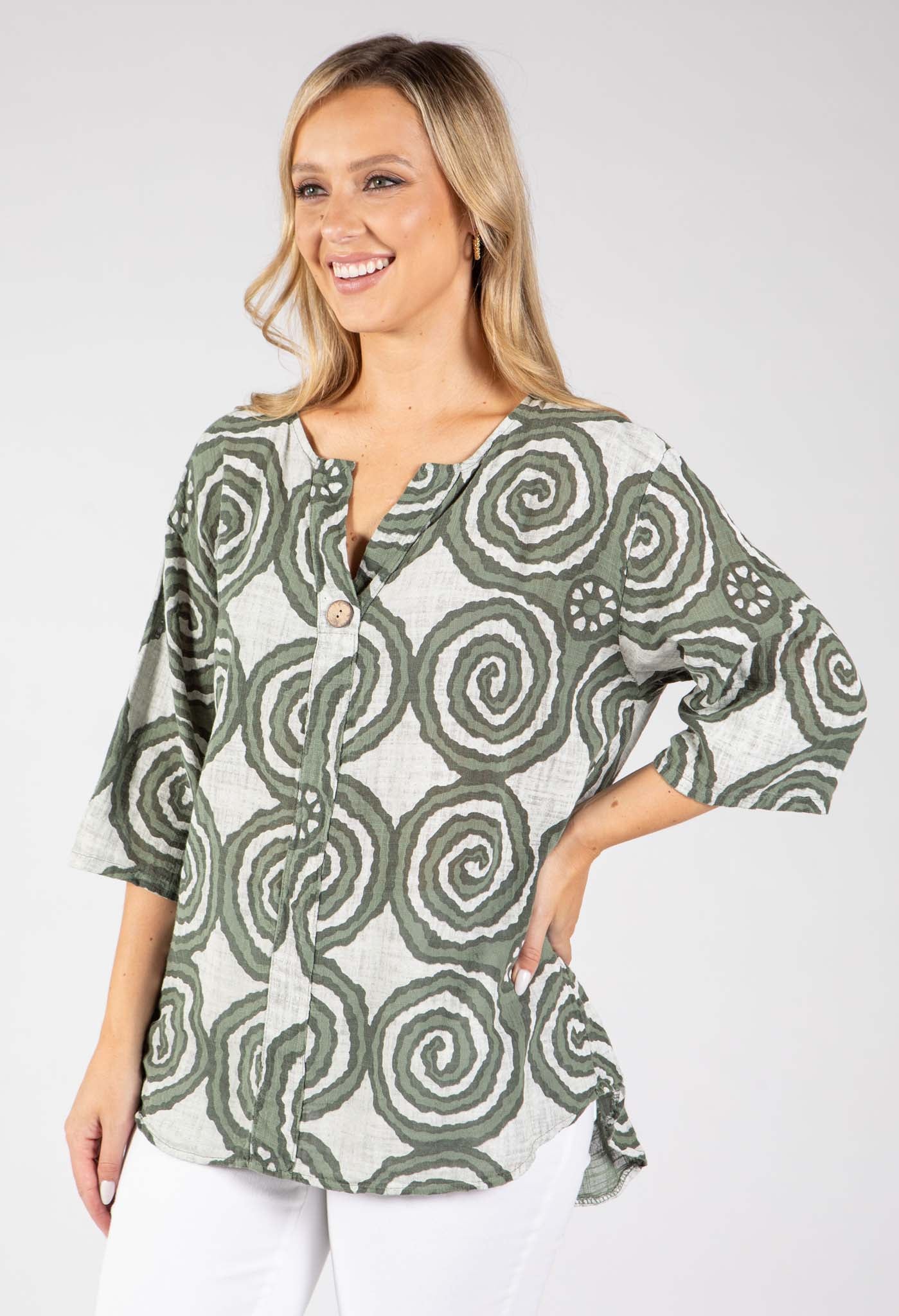 Abstract Print Linen Look Blouse