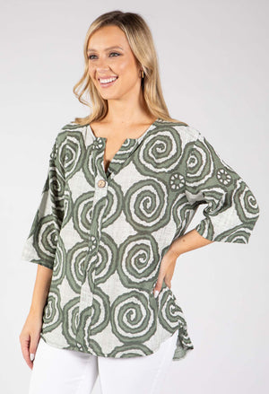 Abstract Print Linen Look Blouse