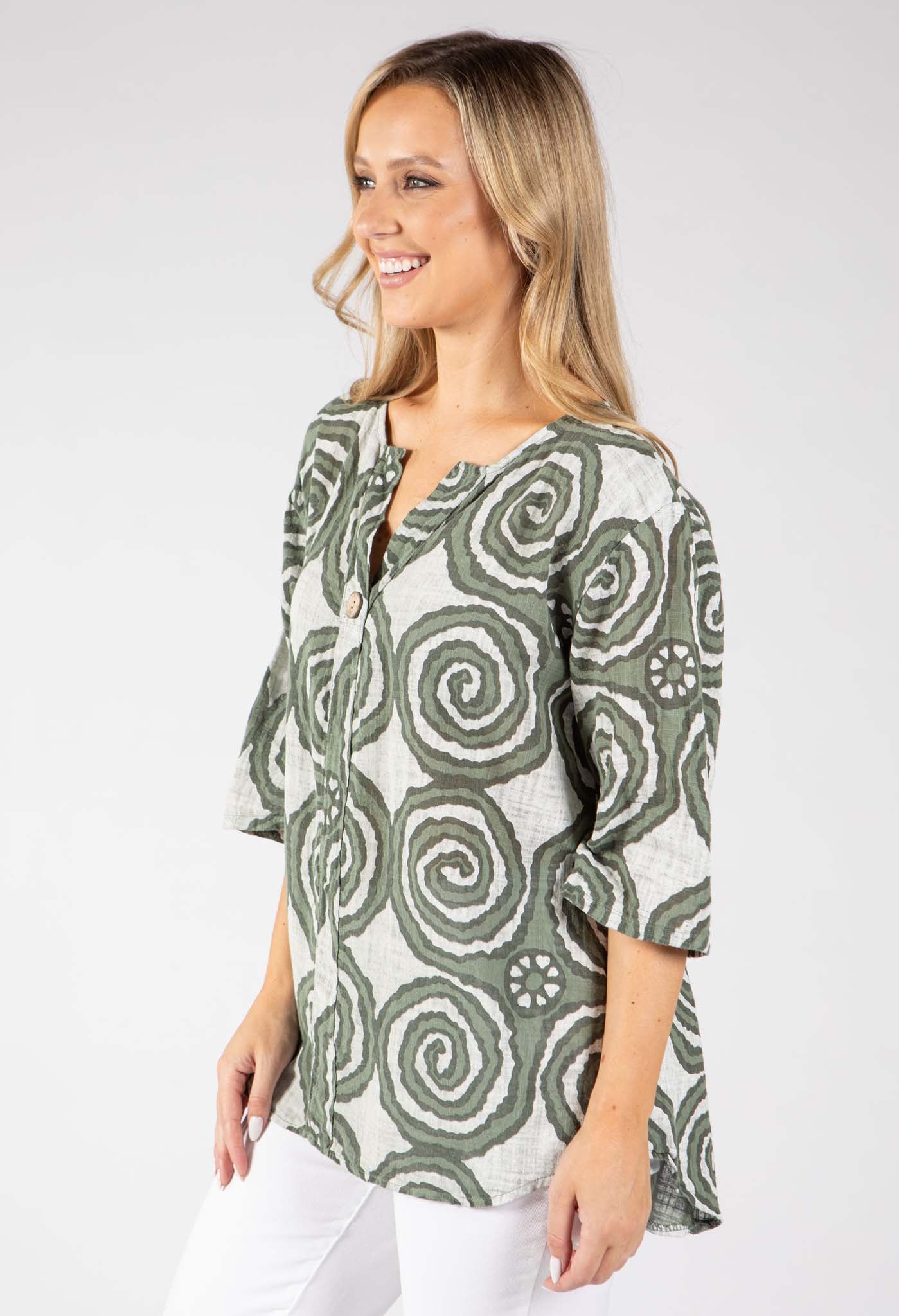 Abstract Print Linen Look Blouse