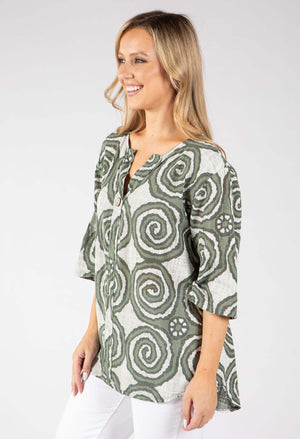 Abstract Print Linen Look Blouse