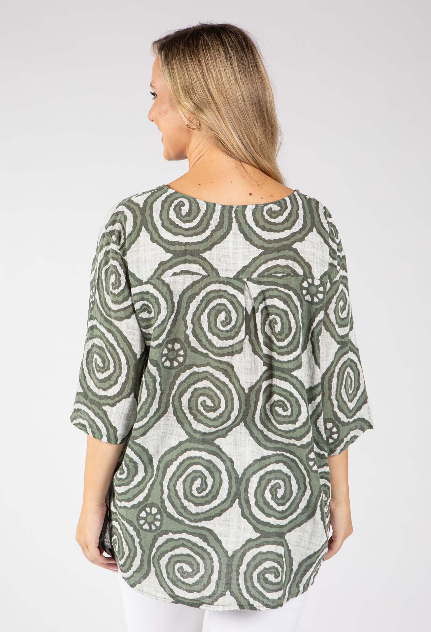 Abstract Print Linen Look Blouse