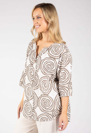 Abstract Print Linen Look Blouse
