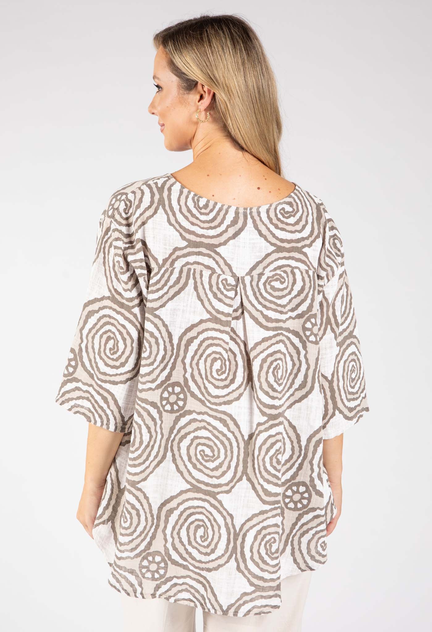 Abstract Print Linen Look Blouse