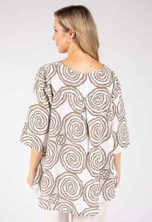 Abstract Print Linen Look Blouse
