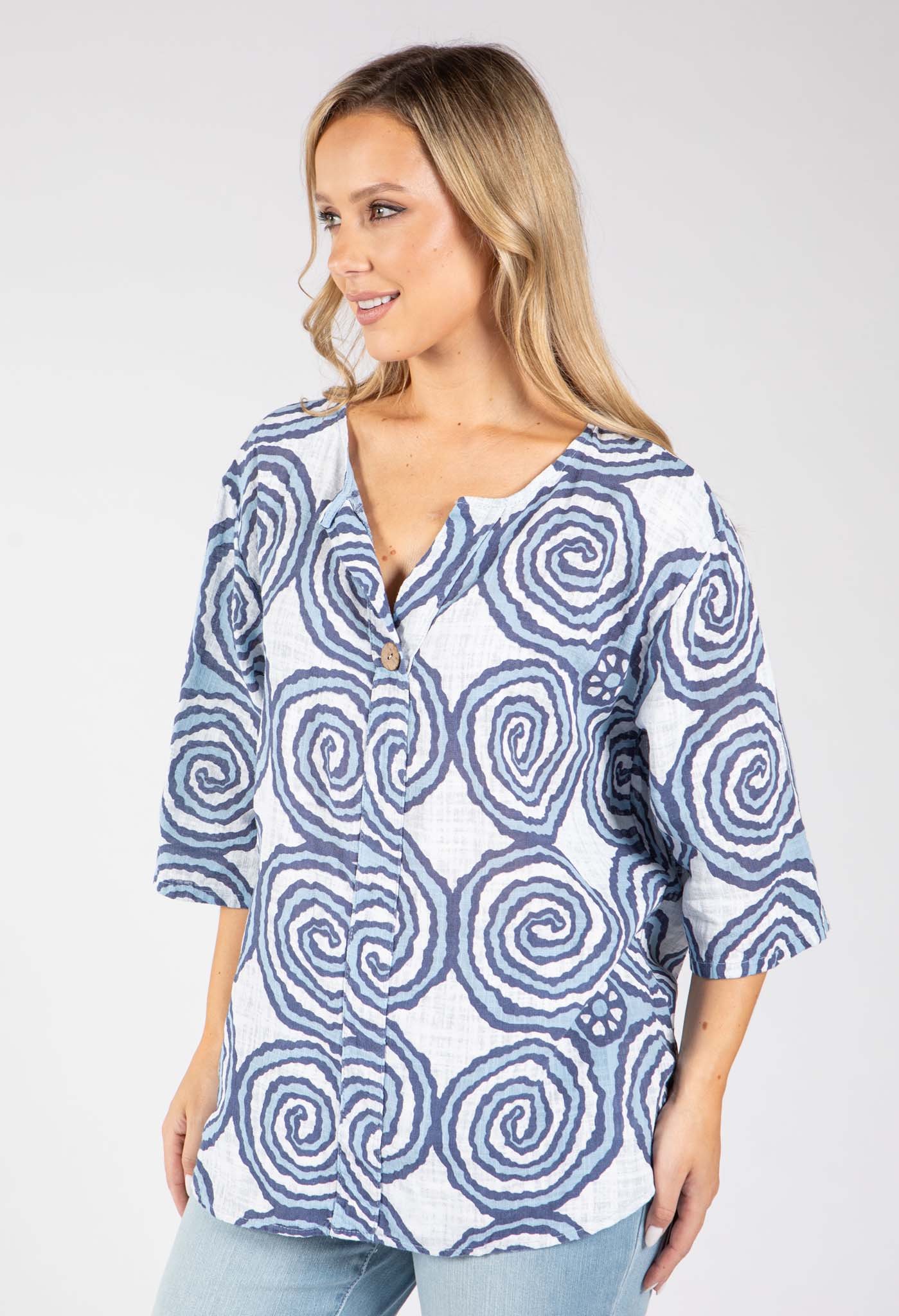 Abstract Print Linen Look Blouse