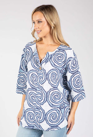Abstract Print Linen Look Blouse