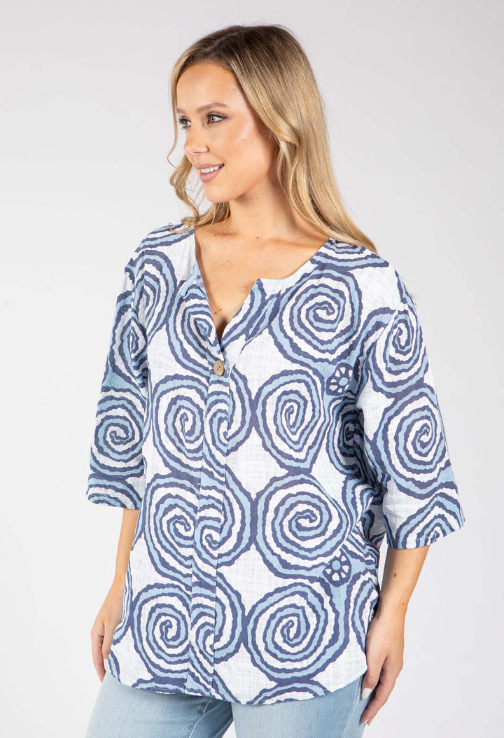 Abstract Print Linen Look Blouse