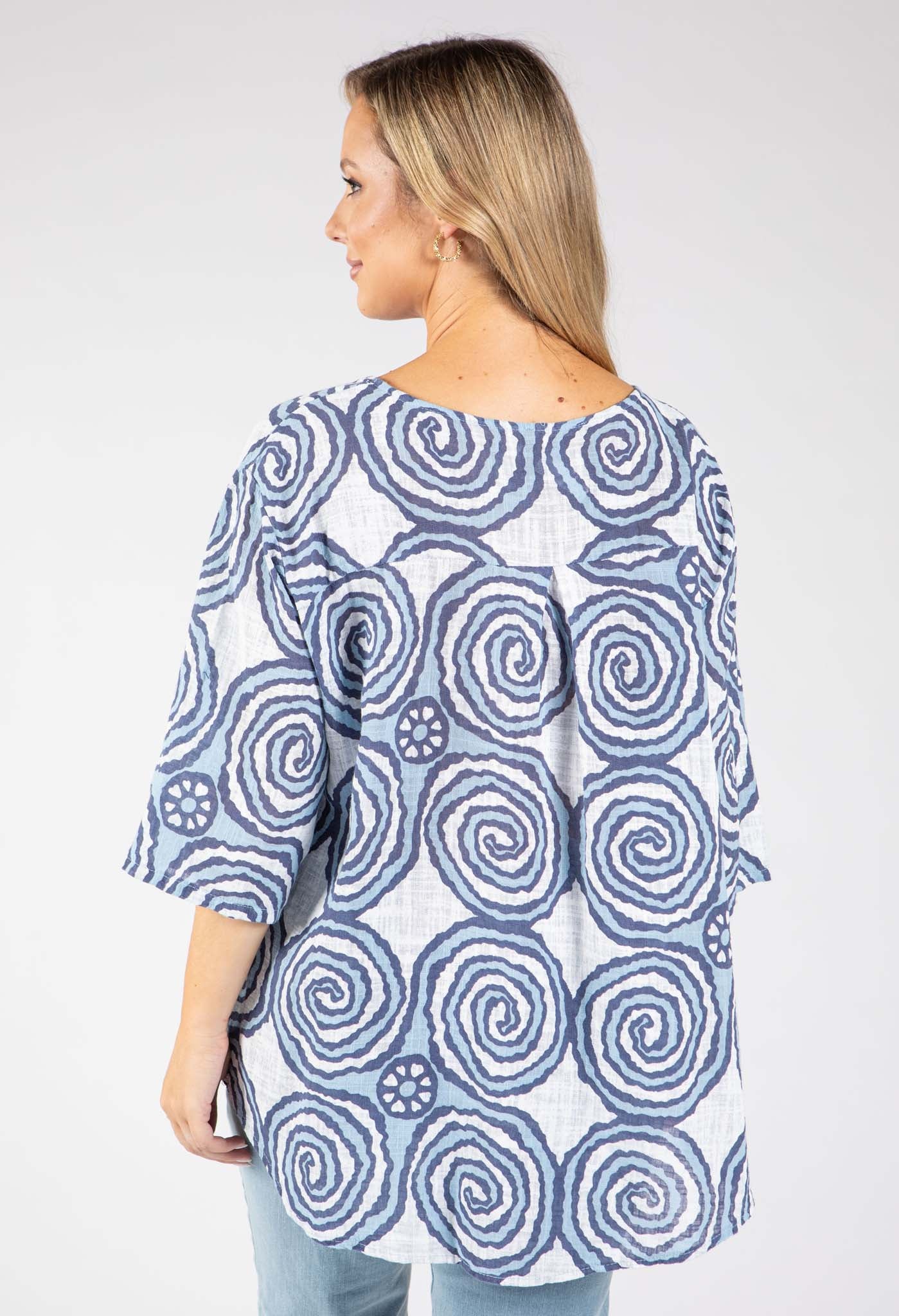 Abstract Print Linen Look Blouse