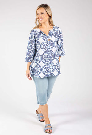 Abstract Print Linen Look Blouse