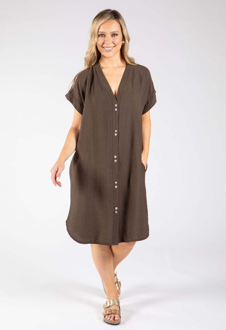V-Neck Linen Look Dress