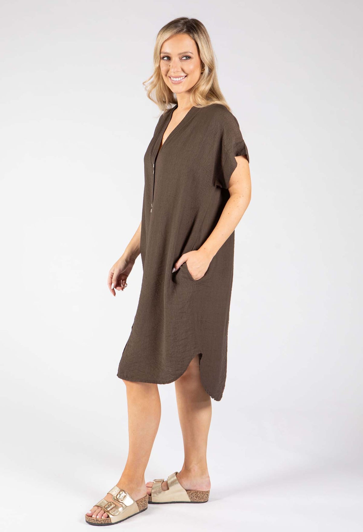 V-Neck Linen Look Dress