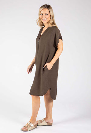 V-Neck Linen Look Dress