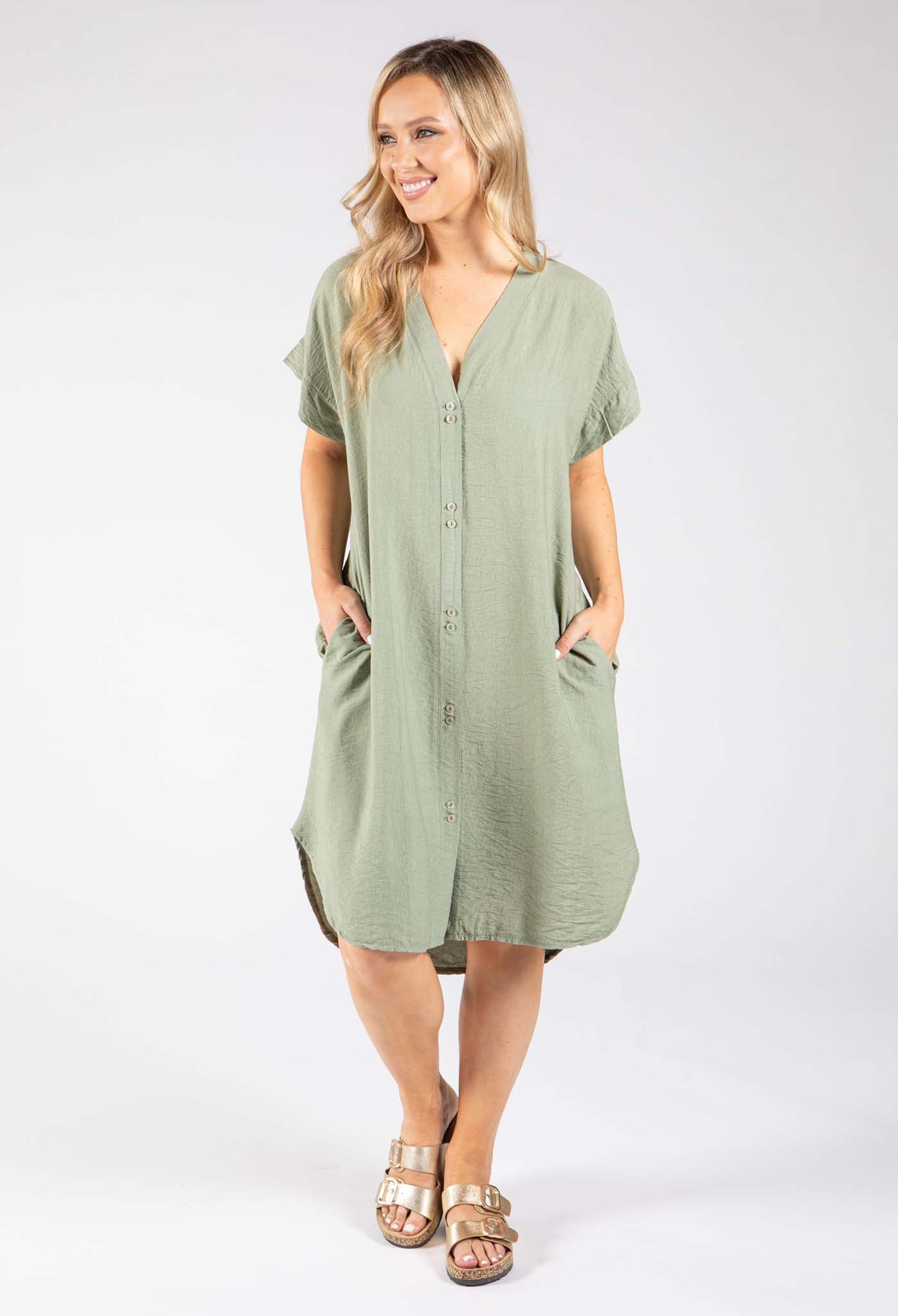 V-Neck Linen Look Dress